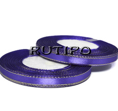 Satin ribbon purple with gold lurex, 6mm * 1m