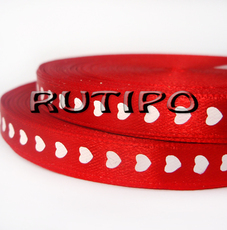 Satin ribbon red with hearts, 10mm * 1m