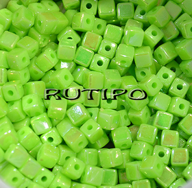 Acrylic bead Cube, Lime AB, 4mm, pcs