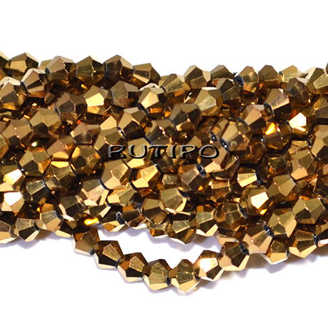 Биконусы Golden Plated, 4*4мм, низка 36см (ок. 90шт)