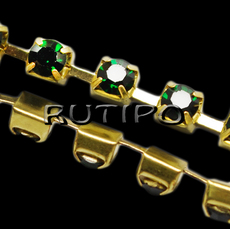 Gold chain with rhinestones SS6 Emerald, 10cm