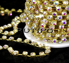 Цепь Golden со стразами SS8 Crystal AB, 10см 
