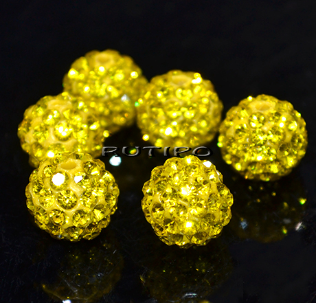 Shambhala bead with crystals, yellow, 10mm, A +, pcs