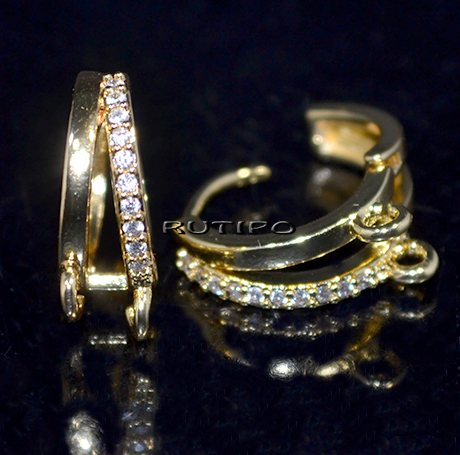 Швензы круглые 18K Gold Plated CZ, 17*15*6мм, пара