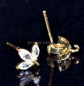 Пусеты, 18K Gold Plated CZ, 15*8мм, пара