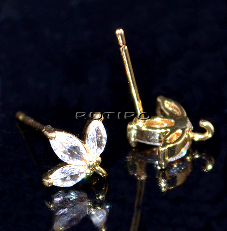 Пусеты, 18K Gold Plated CZ, 15*8мм, пара