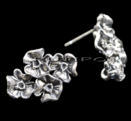 Пусеты "Цветы" Antique Silver 19*14мм, пара