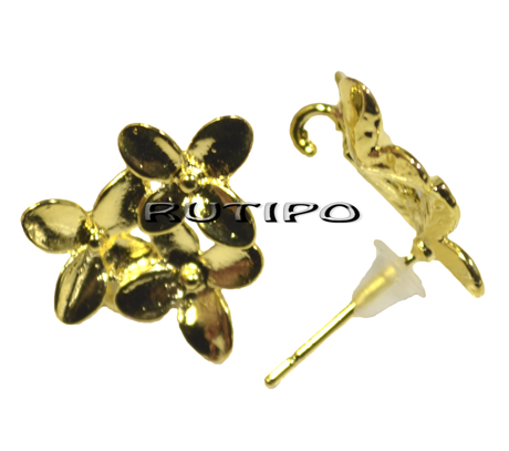 Studs Flowers Golden 15*14mm, pair