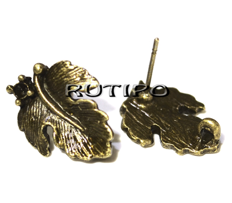 Пусеты "Лист" Bronze 17*13мм, пара