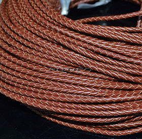 Leather braided cord light brown, 3mm, 1m