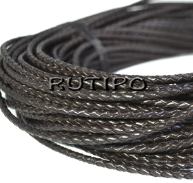 Leather braided cord dark brown, 3mm * 1m