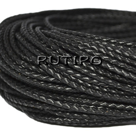 Leather braided cord black, 3mm * 1m