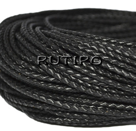 Leather braided cord black, 3mm*5m