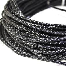 Leather braided cord, black, 4mm * 10cm
