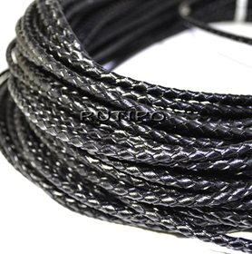 Leather braided cord, black, 4mm * 10cm