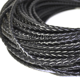 Leather braided cord, black, 5mm * 10cm