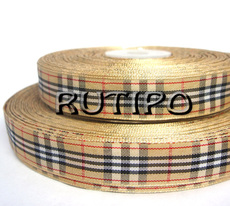 Checked ribbon beige, 15mm * 10m