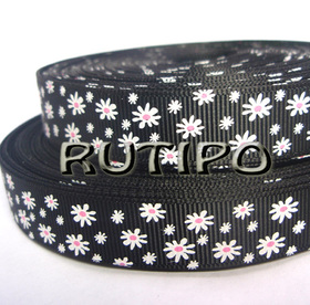 Rep ribbon black with flowers, 16mm * 1m