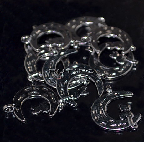 Підвіска "Киця на місяці" Gunmetal, 22*18мм, шт