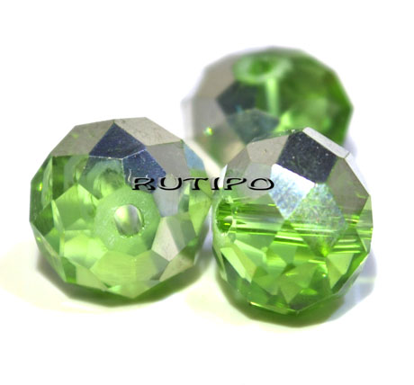 200шт, Рондель HalfSilver LimeGreen 8*6мм
