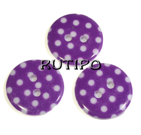 Button purple polka dots, 18mm, 1pc