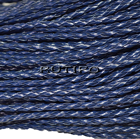Шнур плетеный ПУ кожа, MarineBlue 3мм, 1м