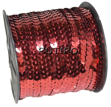 Sequins on a thread, red (simple), 6mm, reel