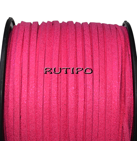 Шнур замшевый Deep Pink с напылением, 3*1.5мм, 1м